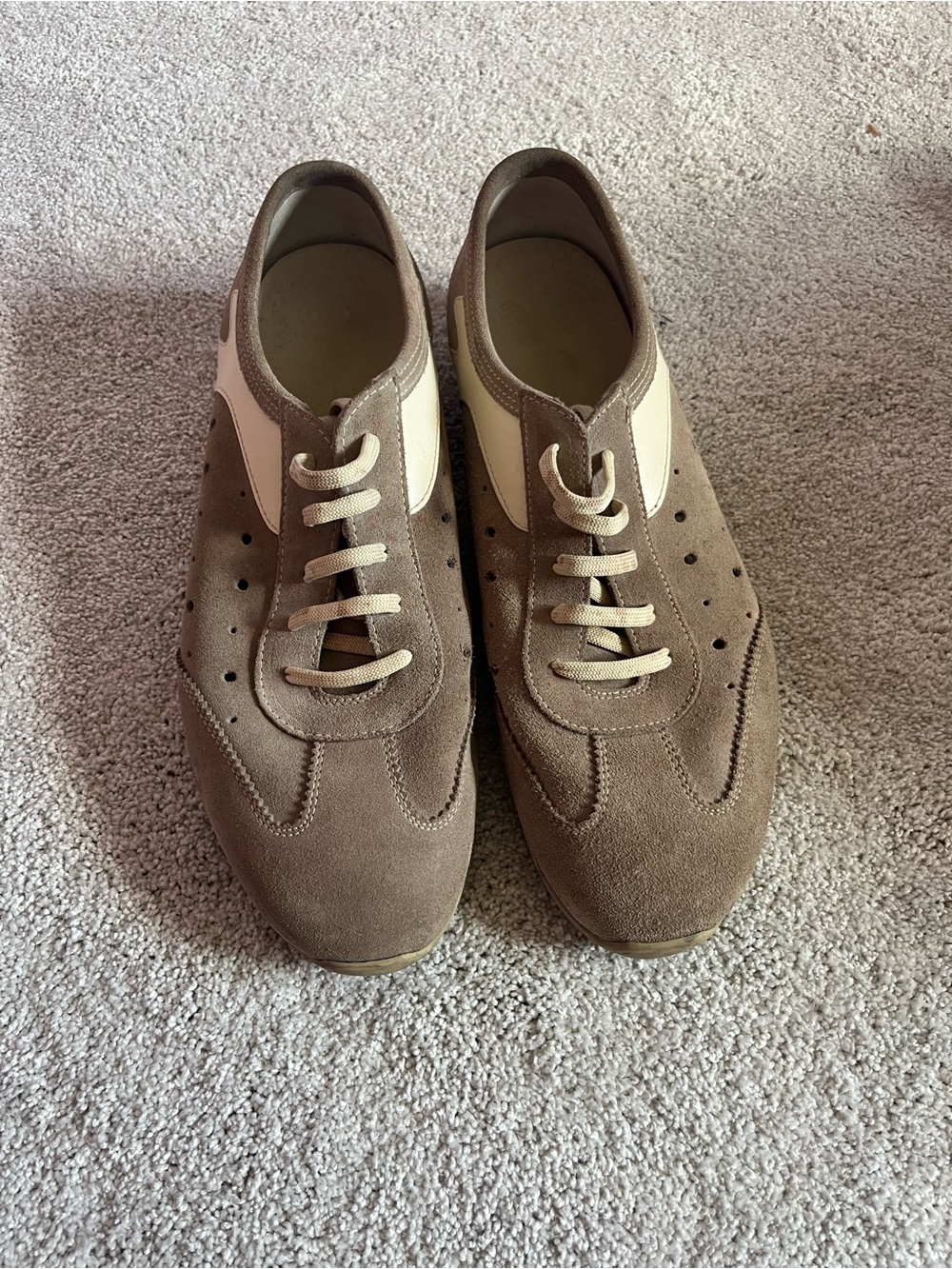 Salvatore Ferragamo Brown Suede Sneakers with Cream Accents